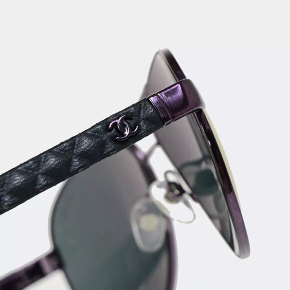 CHANEL CC Matelasse Sunglasses Eye Wear Metal Leather BK Purple main image 13